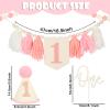 1st High Chair Banner Wood Bead Tassel Garland Banner, Pink and White First Birthday Cone Hat with One Cake Topper Happy Birthday Party Decorations for Baby Girls view 2