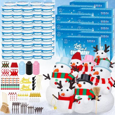 EOBOH 100pcs Snowman Craft, Build a Snowman Kit Indoor Decor, Snowman Kit DIY Christmas Ornaments, Creative Air Dry Modeling Clay Bulk, Xmas School Family Party Activities Snowman Making Set