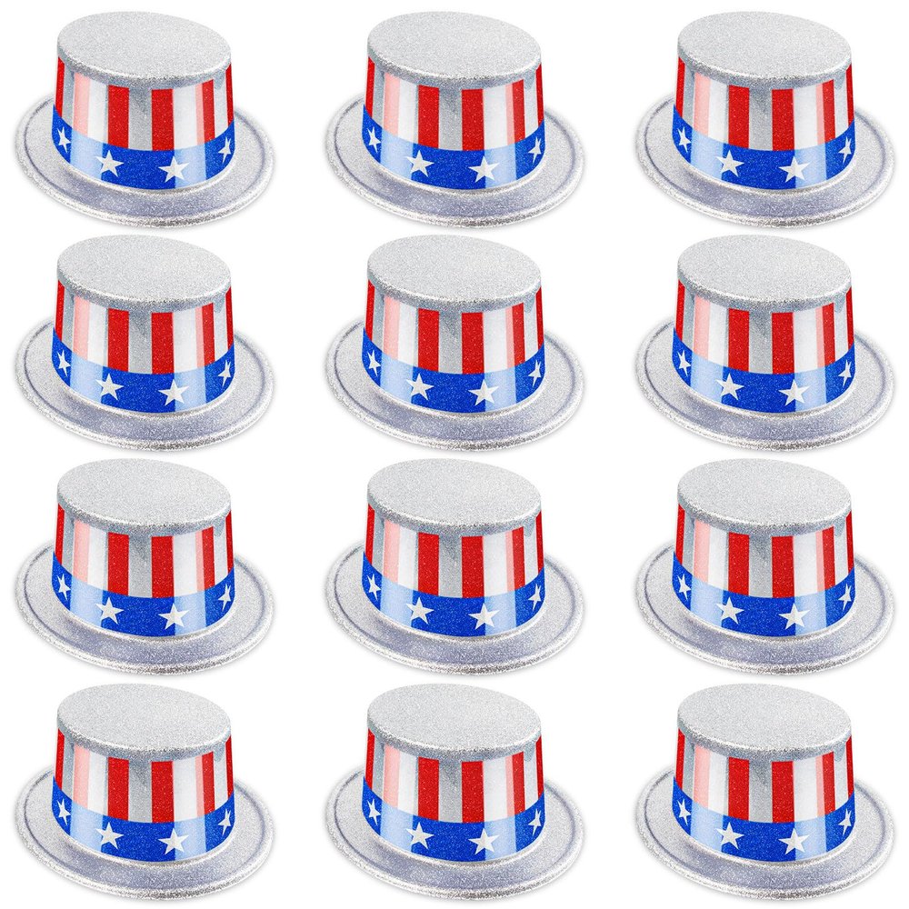 12 Pcs Independence Day Hat American Flag Top Hats Patriotic 4th of July Hats for Men Women Independence Memorial Day Party Costume Accessories