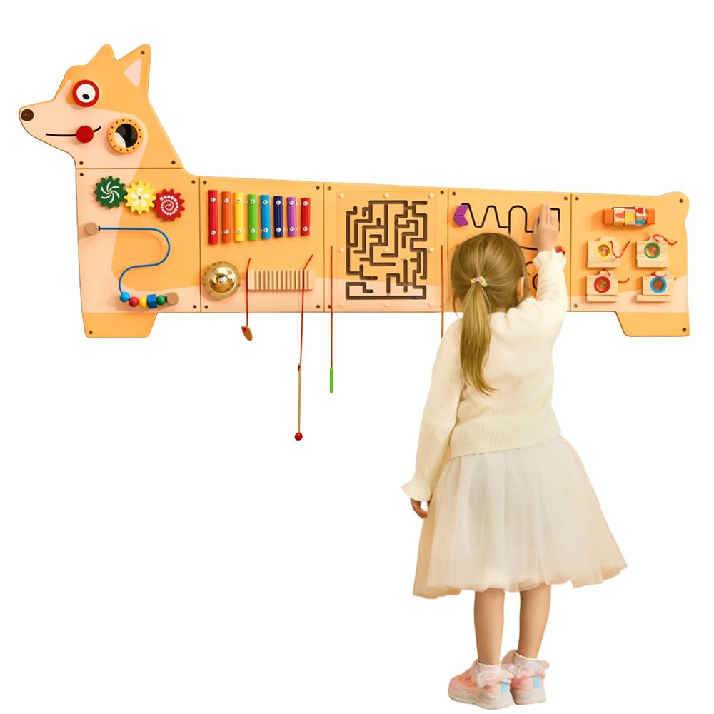 VEVOR Dog Activity Busy Board Panel, 12 Wall Activities Board, Montessori Sensory Wall Panel for Kids 3-12 Years, Sensory Wall Activity Panel, Ideal for Toddler Playroom Nursery Classroom