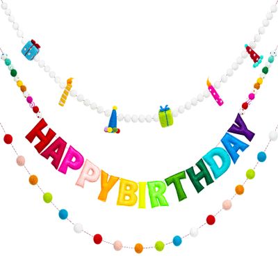 3Pcs Pre-Strung Reusable Happy Birthday Banner, Colorful Felt Gift Garland - Rainbow Party Decorations, Personalized Happy Birthday Sign for Kids Birthday Celebration Party Photo Prop Decor