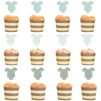 12Pcs Baby Bodysuit Cupcake Toppers - Welcome Baby Party Decorations,Gender Reveal Neutral Party Photo Props,Green Short Sleeve Onesie Cupcake Topper,Clothes Jumpsuit Birthday Supplies