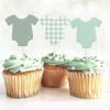12Pcs Baby Bodysuit Cupcake Toppers - Welcome Baby Party Decorations,Gender Reveal Neutral Party Photo Props,Green Short Sleeve Onesie Cupcake Topper,Clothes Jumpsuit Birthday Supplies view 3
