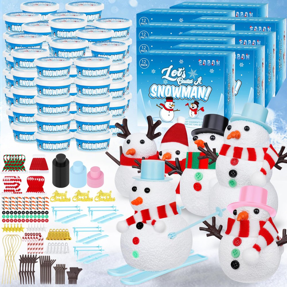 100 Pack Build a Snowman Kit, Christmas DIY Snowman Crafts for Kids Bulk, Snowman Kit Winter Decorations Indoor, Creative Kids Air Dry Clay Modeling Crafts Kit for Christmas Gifts Favor Supplies