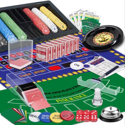 5 in 1 Super Casino Game Set: Blackjack/Roulette/Craps/Texas Hold'em/Poker Kit with Shoe+Discard Tray+360 Chip+8 Deck Card+Roulette Wheel+2 Felt+Stratedgy Card+Chip Rake02