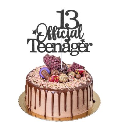 13th Official Teenager Cake Topper, Double Sides Glitter 13 Birthday Cake Pick Decorations Happy Birthday Party Supplies Decorations for Teen Boys Girls (Black)