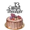 13th Official Teenager Cake Topper, Double Sides Glitter 13 Birthday Cake Pick Decorations Happy Birthday Party Supplies Decorations for Teen Boys Girls (Black) view 1