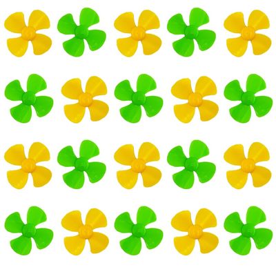 20PCS 2mm Shaft DC Motor Plastic Propeller 4-Blades 80mm Fan Shape Propellers for RC Boat Fan Leaves Ship Airplane DIY Model Toy Parts (Yellow,Green)