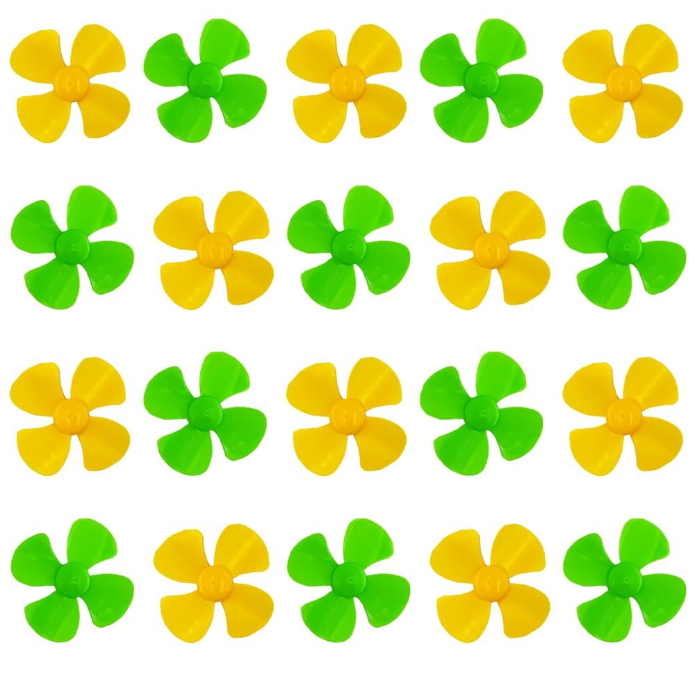 20PCS 2mm Shaft DC Motor Plastic Propeller 4-Blades 80mm Fan Shape Propellers for RC Boat Fan Leaves Ship Airplane DIY Model Toy Parts (Yellow,Green)