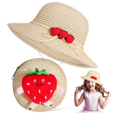 FRCOLOR Strawberry Purse Small Straw Shoulder Bag Straw Hat Crossbody Purse Fruit Bag Hat for Women Summer Outfit