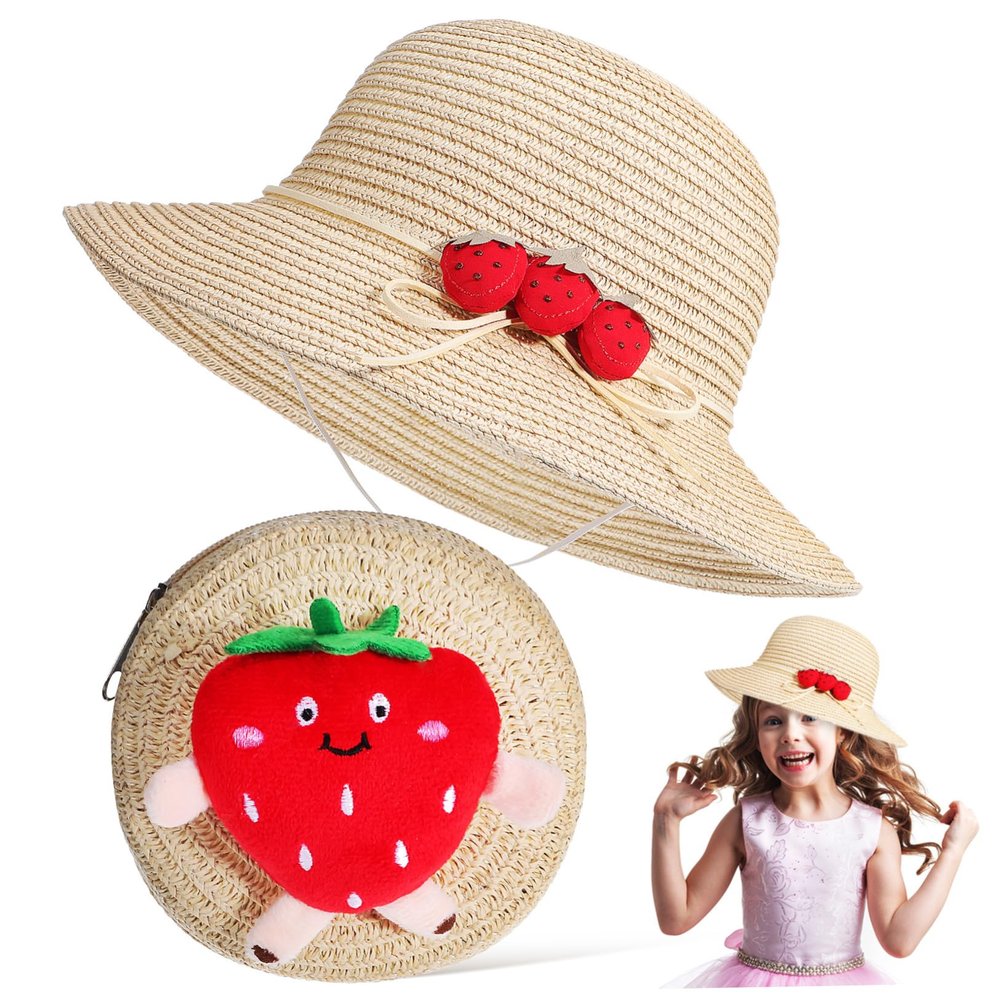 FRCOLOR Strawberry Purse Small Straw Shoulder Bag Straw Hat Crossbody Purse Fruit Bag Hat for Women Summer Outfit