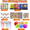 122 Pcs Hero Themed Party Favor Supplies Kit Includes Drinking Straws Badge Keychains Slap Bracelets Balloons Stickers and Gift Bags Hero Themed Party Favors Birthday Decorations view 2