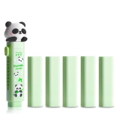 5 +1 Pack Cute Cartoon Erasers Set Rubber Pencil Erasers for Kids Students Office School Supplies (Green Panda)