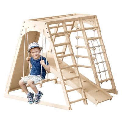 feneihe Indoor Playground, 9-in-1 Indoor Jungle Gym, Baby Jungle Gym Indoor with Slide, Climbing Rock, Swing, Crawling Ladder Perfect for Active Fun & Skill Development, Best Gift for Ages 3-8 Multic