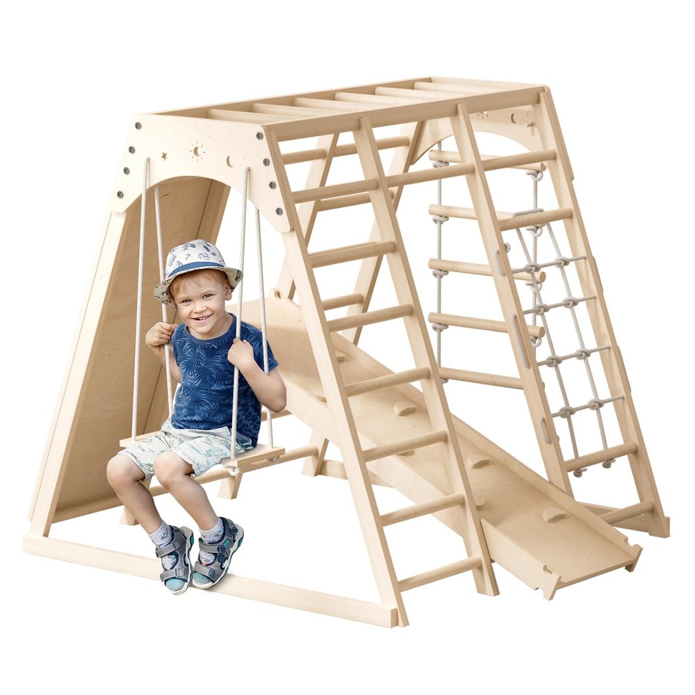 feneihe Indoor Playground, 9-in-1 Indoor Jungle Gym, Baby Jungle Gym Indoor with Slide, Climbing Rock, Swing, Crawling Ladder Perfect for Active Fun & Skill Development, Best Gift for Ages 3-8 Multic