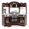 GLACER Play Kitchen, Corner Toy Kitchen w/Sound & Light, Washing Machine, Coffee Maker, Oven, Sink, Storage Shelf, Cook Accessories, Pretend Kids Kitchen Playset, Gift for Boys Girls Aged 3+ (Brown) view 1