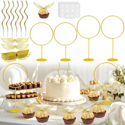 110PCS Party Chocolate Decoration Set with Gold Goal Posts Gold Candle and Golden Wings Cupcake Toppers Wings Chocolate Decoration for Birthday Theme Party Supplies