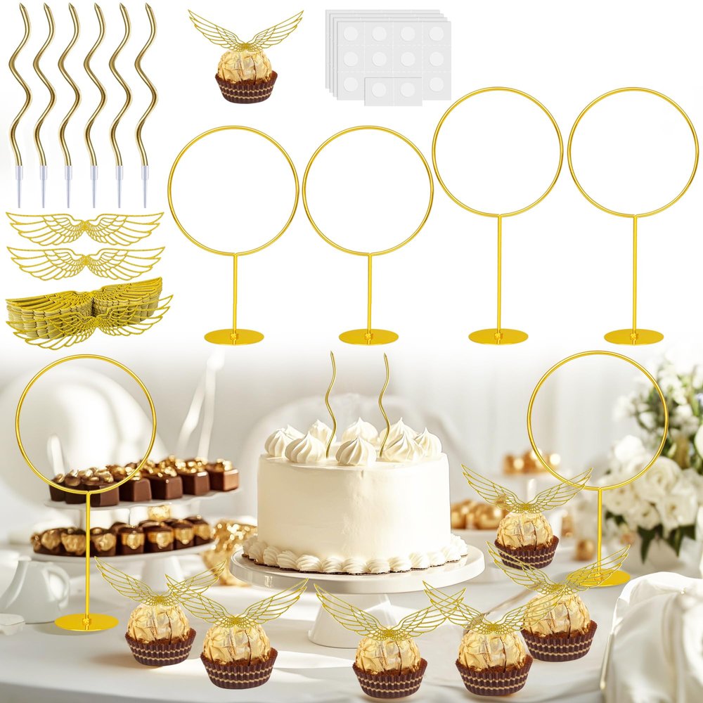 110PCS Party Chocolate Decoration Set with Gold Goal Posts Gold Candle and Golden Wings Cupcake Toppers Wings Chocolate Decoration for Birthday Theme Party Supplies