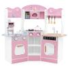 GLACER Play Kitchen, Corner Toy Kitchen w/Sound & Light, Washing Machine, Coffee Maker, Oven, Sink, Storage Shelf, Cook Accessories, Pretend Kids Kitchen Playset, Gift for Boys Girls Aged 3+ (Pink) view 1