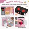 GLACER Play Kitchen, Corner Toy Kitchen w/Sound & Light, Washing Machine, Coffee Maker, Oven, Sink, Storage Shelf, Cook Accessories, Pretend Kids Kitchen Playset, Gift for Boys Girls Aged 3+ (Pink) view 2