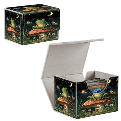 GYSYSQSH Card Deck Box for MTG, PU Leather Microfiber Lining Trading Card Storage Case Fits 100+ Sleeved Cards Strong Magnet Cover Holder for Magic Commander TCG CCG, Mushroom Frog