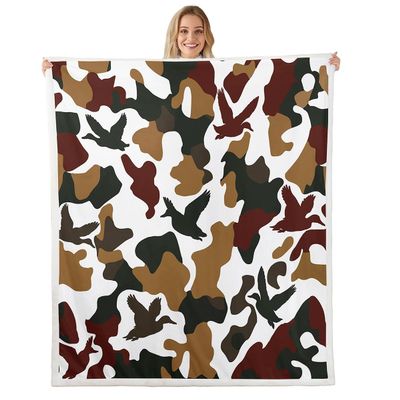 Erosebridal Hunter Fleece Throw Blanket Baby 30"x40" Camo Duck Plush Sherpa Blanket for Kids Camouflage Farmhouse Camping Vintage Army Green Yellow Wild Animal Rustic Room Decor
