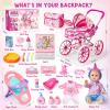 Golray 12 in Baby Doll Toys Set with Stroller for 3 4 5 6 Year Old Girl - 26pcs Babydoll with Accessories Quilt Pillow/Highchair/2 Clothes, Feeding Nursing Pretend Play Toddler Girl Toy Gift 3-5-7 view 2