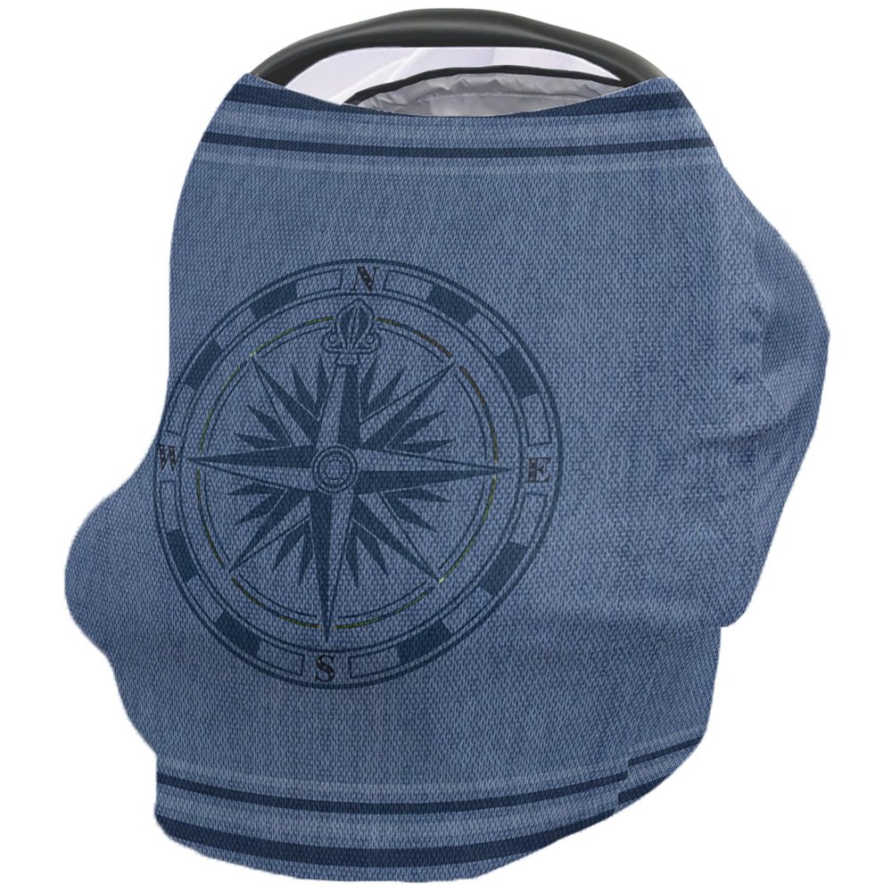 Nursing Cover for Breastfeeding Scarf, Blue Striped Compass Ocean Baby Car Covers Super Soft Multi Use for Canopy Shopping Cart Cover Blanket Stroller Cover