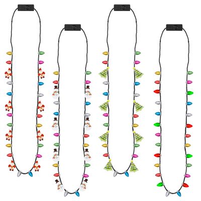 8pcs Christmas Light Necklace, Light up Christmas Necklaces Party Favors, 4 Kinds Glow Bulb Christmas Tree Santa Candy Cane Necklaces, 3 Modes Colorful Ugly Christmas Xmas New Year Eve Party Supplies