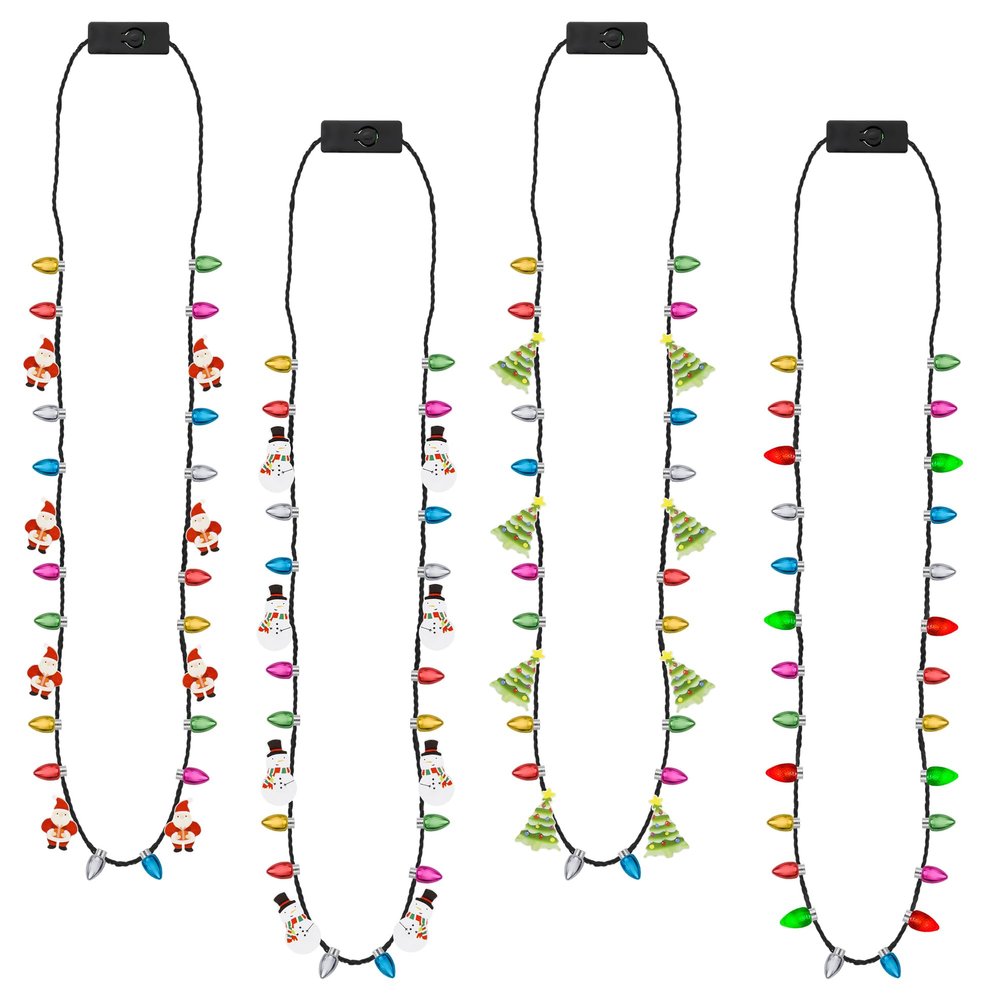 8pcs Christmas Light Necklace, Light up Christmas Necklaces Party Favors, 4 Kinds Glow Bulb Christmas Tree Santa Candy Cane Necklaces, 3 Modes Colorful Ugly Christmas Xmas New Year Eve Party Supplies