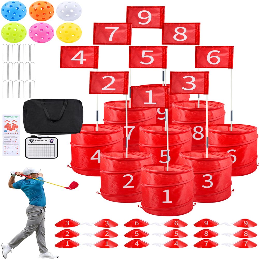 Backyard Golf Game, Portable 9 Hole Outdoor Golf Course for Indoor & Outdoor Play, Yard Golf Practice Game Gifts for Family and Adults, Lawn Beach Yard Park Golfgame for Adults - No Clubs