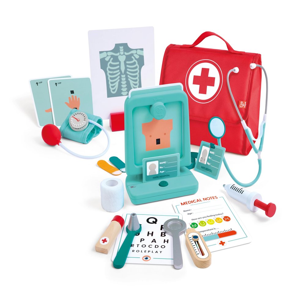 Hape Doctor's Set Realistic Doctor's Case with Functional Accessories, X-Ray Machine, Blood Pressure Monitor, from 3 Years