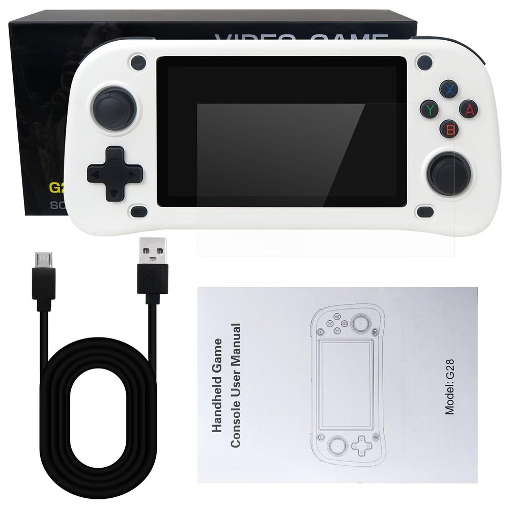 2025 New Upgraded G28 4.3 Inch HD 64GB Handheld Game Console, Built-in 15000 Games Classic Game Console for G-AME boy Birthday Gifts Presents -White