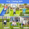 500lbs Capacity 7-in-1 Kids Swing Set - Heavy Duty Metal A-Frame Playset with Slide, 2 Swings, Climbing Net, Ladder, Gym Rings & Basketball Hoop for Backyard (Multicolor) view 2