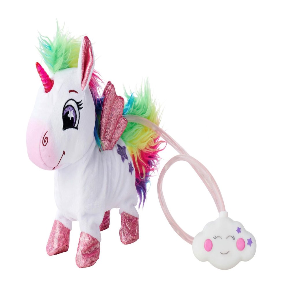 PetZoo Rainbow Unicorn Pet Toy with Rainbow LED Cable Control, Sounds, Runs, Moves Head and Tail, 24 cm, from 3 Years