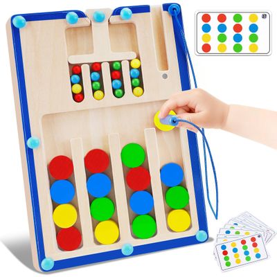 FCSONU Kids Magnetic Color Matching Puzzle Board Toys, Toddler Montessori Toys for 3 4 5 6 Years Old Boy Girls Birthday Gifts, Wooden Sensory Autistic Puzzle Maze Game Age 3-6, Preschool Activities