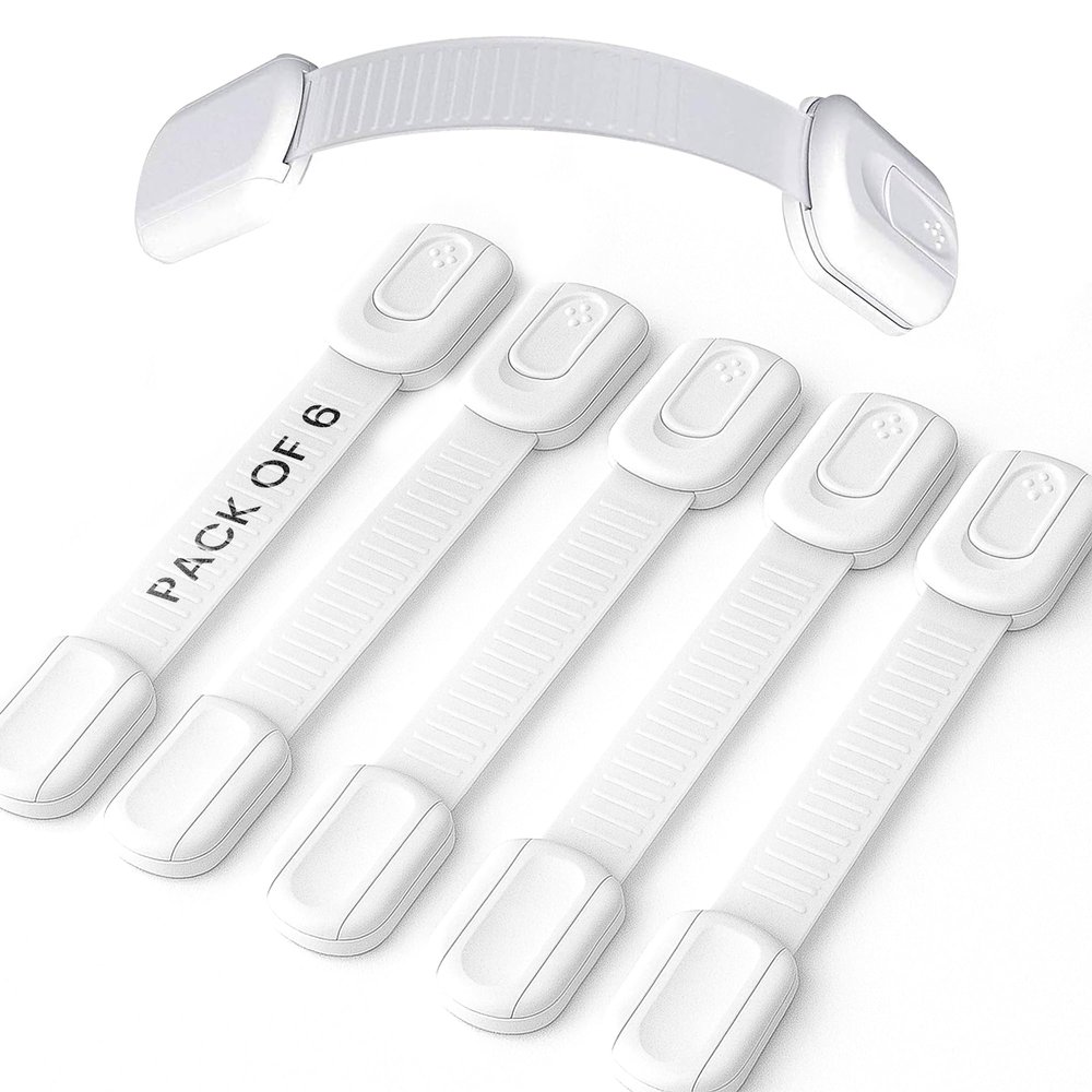 6 Pack Child Proof Cabinet Locks - No Screws & Magnets Needed - Cabinet Locks Baby Proofing with Strong 3M Adhesive Latches for Drawers, Furniture, Ovens, Toilet Seats, Trash Cans, Microwaves (White)