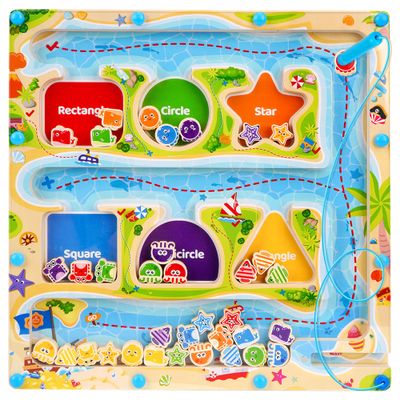 FCSONU Magnetic Color & Shape Maze, Toddler Montessori Toys for 3 4 5 Years Old Boy Girl Birthday Gifts, Wooden Magnetic Board for Kids Puzzles, Color Shape Sorting Magnet Toys, Preschool Activities