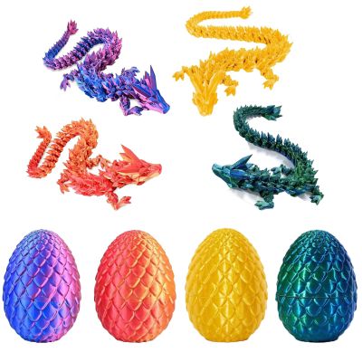 Printsilk 4PCS 3D Printed Dragon Egg, Articulated Crystal Animals Fidget Toy, Small 3D Printer Dinosaur Eggs Toy for Kids Boy Girls, Christmas Party Favors Stocking Stuffers (4-Piece-C)