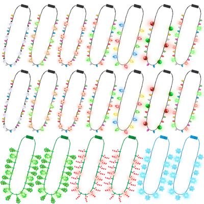 20 PCS Light up Christmas Necklaces, Xmas Party Accessories of 10 Kinds, 3 Glow Modes Christmas Light Necklace party Favors, Multi-color Xmas Light Necklace for FestiveTheme Ugly Sweater Supplies