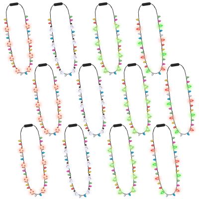 Christmas Party Accessories, 12PCS Christmas Light Necklace, Christmas Favors Colorful Bulbs, 3 Modes Light Up Christmas Necklace Santa Claus Christmas Trees Snowmen Christmas Necklaces Adults