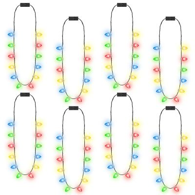 8 Pack Christmas Necklace Lights, 12 Glowing Bulbs Christmas Accessories with 3 Modes, Colorful Christmas Necklace, LED Xmas Party Favors for Ugly Sweater Contest Family Reunion Holiday Celebrations