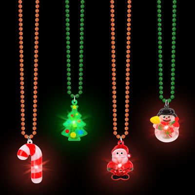 Traplace 24 PCS Light Up Christmas Necklace, Xmas Party Supplies, 4 Designs Christmas Necklace, Ugly Sweater Party Favors, Christmas Lights Chain for Church Community Xmas Decorations