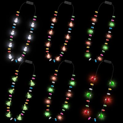Traplace 24 PCS Christmas Light Up Necklaces, 6 Styles Glowing Bulbs Festive Party Supplies with 3 Modes, Colorful Christmas Accessories, Xmas Party Necklaces for Xmas Decorations Holiday Gifts