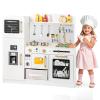 GLACER Kids Kitchen Playset, Wooden Pretend Play Toy Kitchen Set with Lights & Sounds, Ice Maker, Microwave, Dishwasher, Chalkboard, Storage, Play Kitchen for Toddlers, Gift for Boys Girls (White) view 1