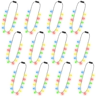 12 PCS Christmas Light Up Necklace, 3 Modes LED Light Up Xmas Necklace with 12 Glow Bulbs, Colorful Christmas Bulb Necklaces, Xmas Light Up Decor for Ugly Sweater Contest New Year Holiday Parties