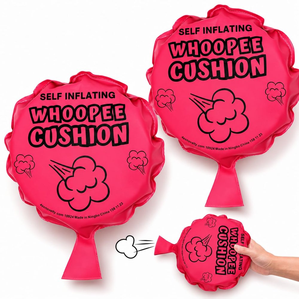 4E's Novelty 2-Pack Large Whoopee Cushions, 7-Inch Self-Inflating Whoopie Cushion for Kids & Adults, Durable Whoopee Cushion Toy, Pink Whoopie Pillows for Kids Prank for Party, Prank Cushion Toys
