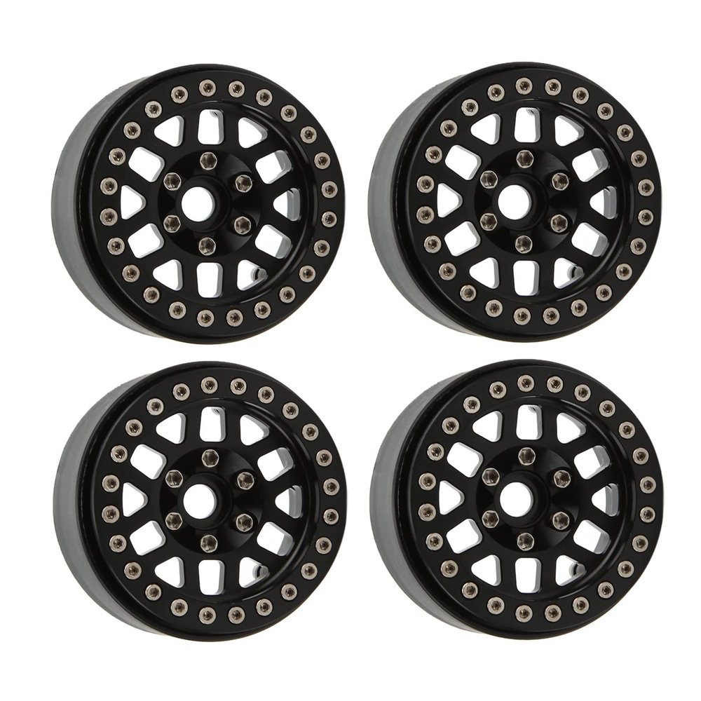 1.9in Aluminum Alloy Beadlock Wheel Rims Axial SCX10 90046 RC Crawler Car Parts Simulation Improvement Applicable for Remote Control Car (Black)