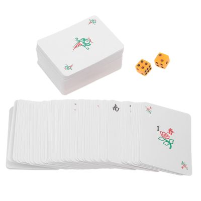 Abaodam 1set Portable Cartoon Chinese Mahjong Playing Cards Dice Mini Home Mahjong Card Game Travel-Friendly Deck for Family and Friends