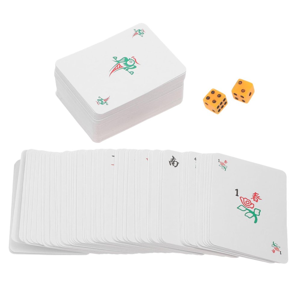 Abaodam 1set Portable Cartoon Chinese Mahjong Playing Cards Dice Mini Home Mahjong Card Game Travel-Friendly Deck for Family and Friends